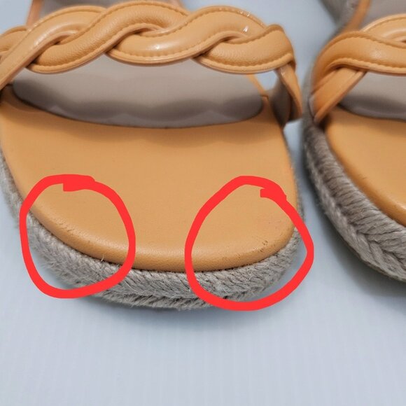 Stuart Weitzman Twist Espadrille Womens 8 Mango Leather Jute Wedge Sandal - Picture 7 of 16